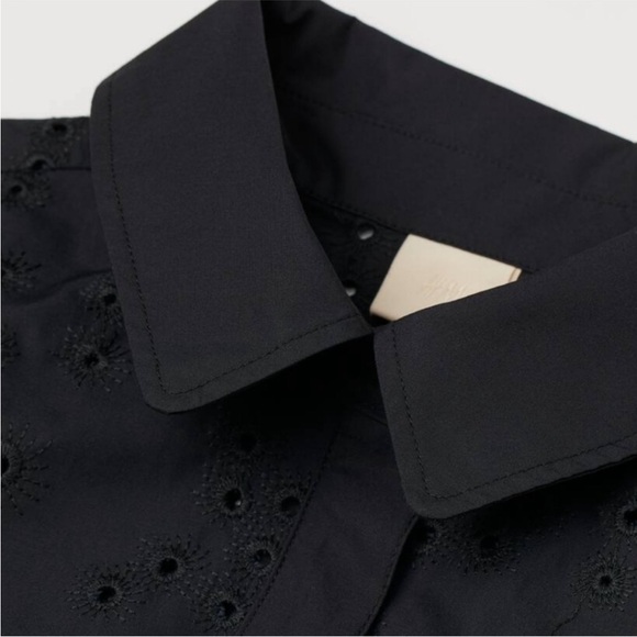 H&M Cotton Embroidered Floral‎ Eyelet Long Sleeve Button Up Collared Jumpsuit S - Picture 7 of 7